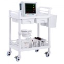2 Tiers Lab Carts Mobile Medical Cart 2 Trays 2 Drawers 3 Trash Cans White