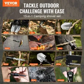 Overlevelsesskovl 13 i 1 campingskovl foldbar multiværktøj bærbar kompakt