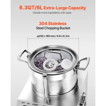 Food Processor & Vegetable Chopper, 6L Food-Grade Stainless Steel Food Processor Chopper with 2 Extra S-Curve Blades, Ideal for 