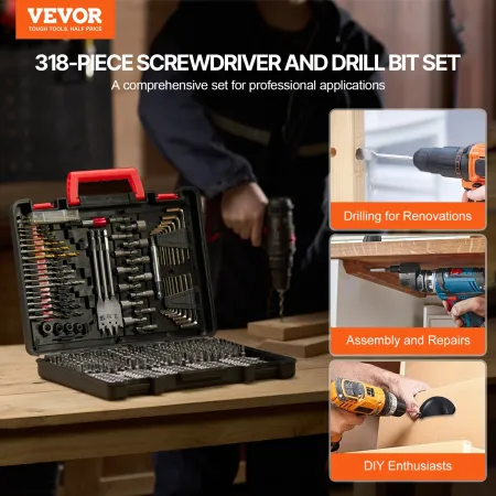 Drill Bit Set, 318 Pieces Drill and Driver Bit Set, Screwdriver Bit Set Suitable for Wood Metal Cement Drilling and Screw Drivin