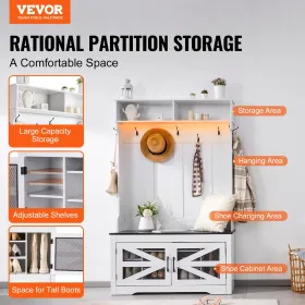 Hall Tree Wood Hall Tree med bænk 7 kroge til entryway & hallway