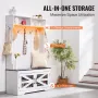 Hall Tree Wood Hall Tree med bænk 7 kroge til entryway & hallway