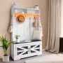 Hall Tree, Wooden Hall Tree with Bench and Shoe Storage, White Hall Tree with Coat Rack, Adjustable Shelves and 7 Hanging Hooks,