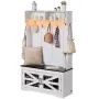 Hall Tree, Wooden Hall Tree with Bench and Shoe Storage, White Hall Tree with Coat Rack, Adjustable Shelves and 7 Hanging Hooks,