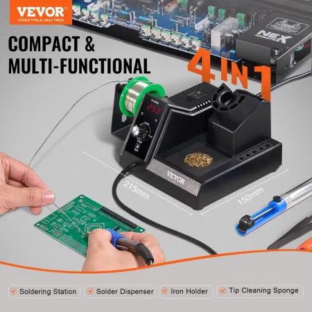 Soldering Iron Station, 80W Digital Display Soldering Station Kit with 5 Soldering Tips, Lead-Free Solder, Solder Sucker, Tweeze