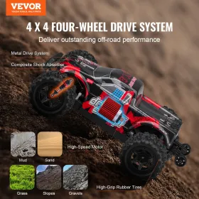 Remote Control Car, 1:18 Scale RC Car for Kids, All Terrain 4WD Off-Road Monster Truck with 45° Wheelie & 2 Batteries, 36 km/h H