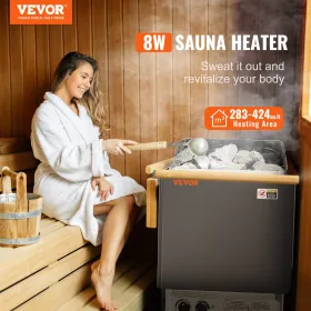 8KW Electric Sauna Heater Stove Built-In Control for 8-12 mÂ³ Home Spa