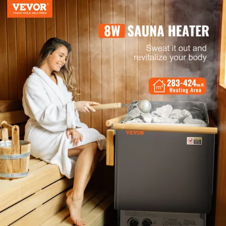 Sauna Heater, 8KW Electric Sauna Stove, 400V 3N Portable Indoor/Outdoor Sauna Heater with 3h Timer, Built-In Controls for 8-12 m