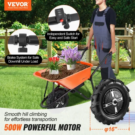 Elektrisk trillebørvogn med et hjul, 5 cu ft, drevet