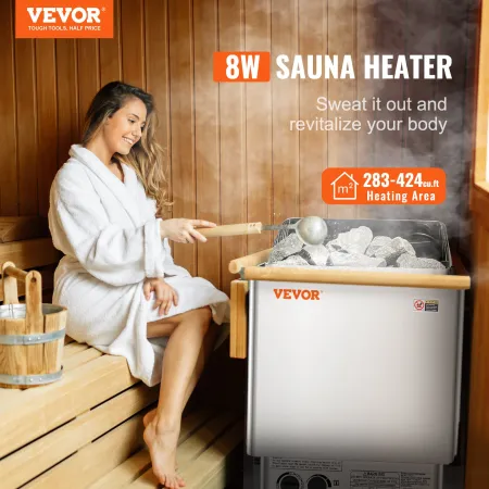 Sauna Heater, 8KW Electric Sauna Stove, 400V 3N Portable Indoor/Outdoor Sauna Heater with 3h Timer, Built-In Controls for 8-12 m