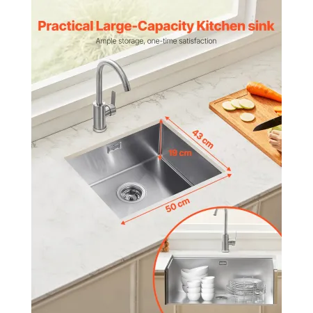 50cm Kitchen Sink Workstation, 304 Stainless Steel Undermount Sinks, Drop-In Single Bowl Farmhouse Basin with Accessories, House