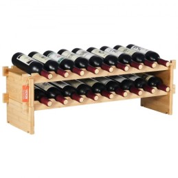 18 Bottle Stackable Modular Wine Rack Bamboo Wood Display Shelf 2-Tier