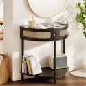 Half-moon Rattan Console Table 2 Storage Drawers Rattan Sliding Door Black