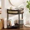 Half-moon Rattan Console Table 2 Storage Drawers Rattan Sliding Door Black