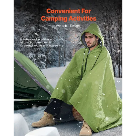Camping Blanket 2x1,5m (79" x 59") Wearable Warm Stadium Blanket Outdoor Light Green
