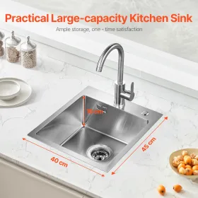 40cm Kitchen Sink Top Mount Single Bowl Drop-In Basin Stainless Steel Bar