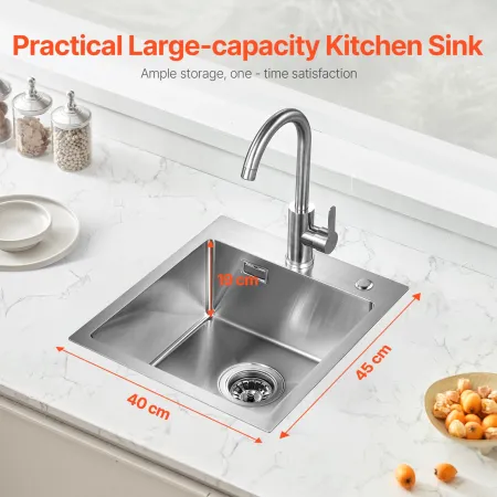40cm Kitchen Sink Workstation, 304 Stainless Steel Top Mount Sinks, Drop-In Single Bowl Farmhouse Basin with Accessories, Househ