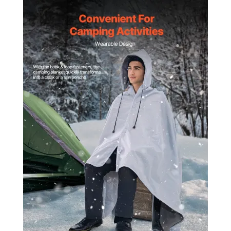 Camping Blanket 2x1.5m (79" x 59") Wearable Warm Stadium Blanket Outdoor Light Grey