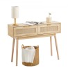 Rattan Console Table with 2 Storage Drawers Rattan Sliding Door Natural