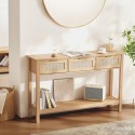 Rattan Console Table with 3 Storage Drawers Rattan Sliding Door Natural