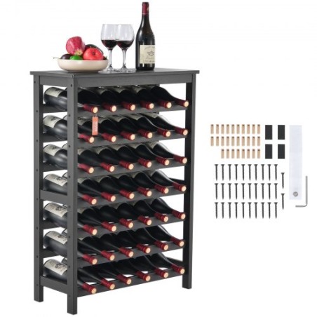 42 Bottle 7-Tier Modular Wine Rack Bamboo Wood Display Shelf with TableTop