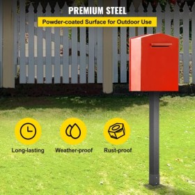 Mailbox Post, 43" High Mailbox Stand, Black Powder-Coated Mail Box Post Kit, Q235 Steel Post Stand Surface Mount Post for "