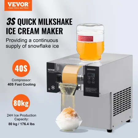 Commercial Snowflake Ice Machine, 176.4LBS/24H Snowflake Ice Maker, Stainless Steel Ice Shaver Machine, Electric Snow Cone Maker