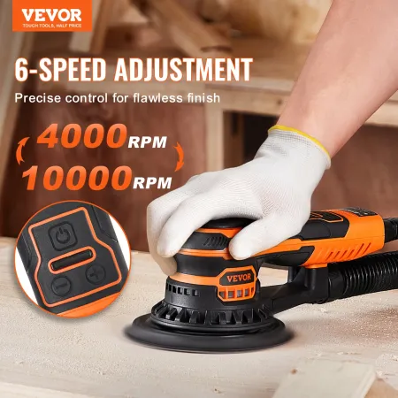 Random Orbital Sander 6-Inch, 350W Brushless Orbital Sander, 10,000 PRM 6 Variable Speed Electric Palm Sander with 10PCS Sandpap