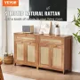 Rattan Cabinet, Set of 2, Rattan Storage Cabinet with 4 Magnetic Doors and 2 Drawers, Sideboard Buffet Cabinet with Adjustable S