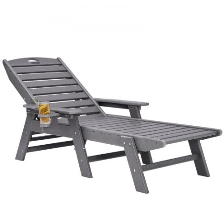 Outdoor Chaise Lounge Chair Adjustable Patio Reclining Bench Lounger Gray