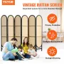 6 Panel Room Divider, Hand-Woven Rattan Folding Privacy Screens with Hinges, Portable Partition Room Dividers, Wooden Freestandi