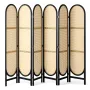 6 Panel Room Divider, Hand-Woven Rattan Folding Privacy Screens with Hinges, Portable Partition Room Dividers, Wooden Freestandi