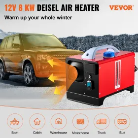 Diesel Air Heater, 8KW Parking Heater, All in One 12V Truck Heater, One Outlet Hole, with Black LCD, Remote Control, Fast