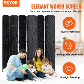 6 Panel Room Divider Hand-Woven Folding Privacy Screen med