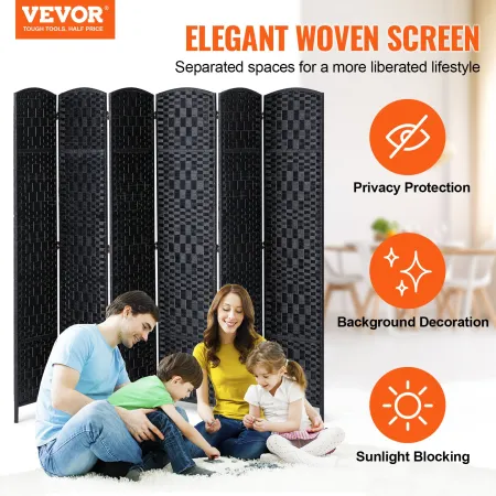 6 Panel Room Divider, Hand-Woven Folding Privacy Screens with Hinges, Portable and Freestanding Partition Room Dividers and Wall