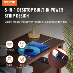 Farmhouse slutbord smal natstand med USB -porte og forretninger brune