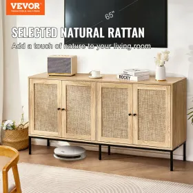 Rattan kabinetopbevaring med 4 magnetiske døre og justerbare