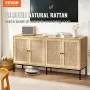 Rattan Cabinet, Rattan Storage Cabinet with 4 Magnetic Doors and Adjustable Shelves, Sideboard Buffet Cabinet for Hallway, Entry