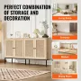 Rattan Cabinet, Rattan Storage Cabinet with 4 Magnetic Doors and Adjustable Shelves, Sideboard Buffet Cabinet for Hallway, Entry