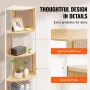 Rattan Corner Bookshelf, 5 Tiers Ladder Corner Shelf with Metal Frame, Narrow Open Wall Corner Storage Rack, Storage Display She