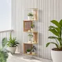 Rattan Corner Bookshelf, 5 Tiers Ladder Corner Shelf with Metal Frame, Narrow Open Wall Corner Storage Rack, Storage Display She