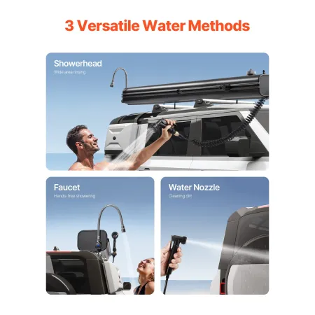 Roof Rack Water Tank, 7 Gal, Multi-Dispensing Outdoor Tank with 2 Splash-Guard Panels & T-slot, High-Capacity Aluminum Tank with