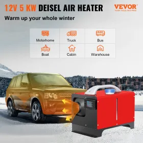NEW Diesel Air Heater, 5KW 12V Parking Heater, Mini Truck Heater, Single Outlet Hole, with Black LCD, Remote Control, Fast