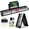 61 Key Folding Keyboard Piano Portable Foldable Piano Bluetooth MIDI Black