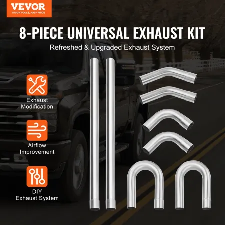 Exhaust Kit, 8 Pieces, DIY Universal Galvanized Steel Exhaust Kit with Slip-Fit Joint & Large Exhaust Tube, Rust-Proof Exhaust P