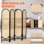 4 Panel Room Divider, Hand-Woven Rattan Folding Privacy Screens with Hinges, Portable Partition Room Dividers, Wooden Freestandi