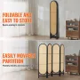 4 Panel Room Divider Hand-Woven Rattan Foldende