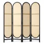 4 Panel Room Divider, Hand-Woven Rattan Folding Privacy Screens with Hinges, Portable Partition Room Dividers, Wooden Freestandi