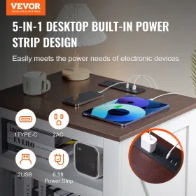 Farmhouse End Table Square Night Stand med USB -porte og forretninger Hvid