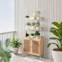 Rattan Bookshelf, Ladder Shelf with 2 Doors, Rectangle Freestanding Open Storage Bookcase Rack Organizer, Storage Display Shelve